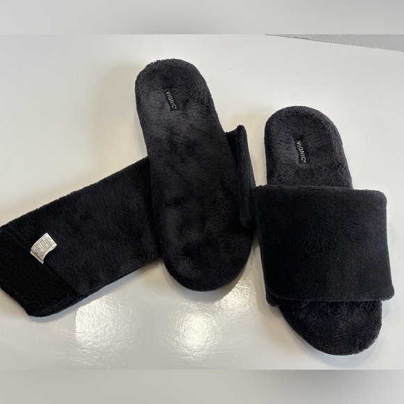 Vionic Dream Cozy Women's 8 Black Faux Fur Slide Slippers Adjustable Comfy Flats - Picture 16 of 16